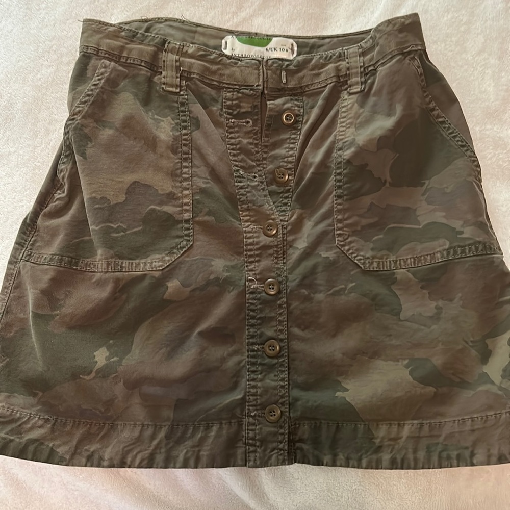 Anthropologie Camo Button-Front Utility Skirt - Olive Green